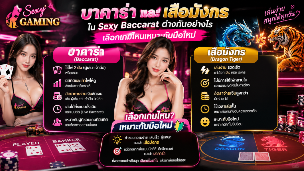 บาคาร่าเสือมังกร Sexy ต่างกันอย่างไร? อ่านเค้าไพ่ Sexy Baccarat และเลือกเกมสำหรับมือใหม่ 2026