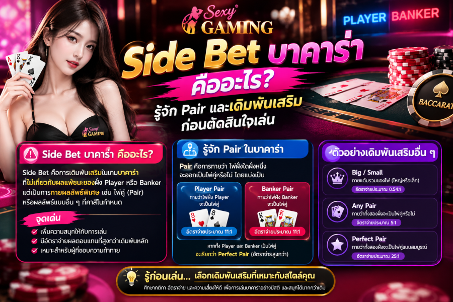 บาคาร่า Side Bet คืออะไร? รู้จัก Pair และค่าคอม Banker ก่อนเล่น 2026